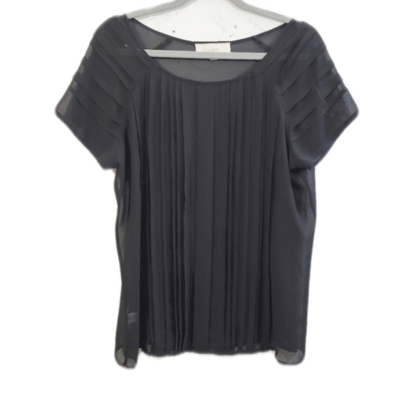 4x $25 LOFT solid black sheer stripe crew neck top blouse size  large - Picture 1 of 10